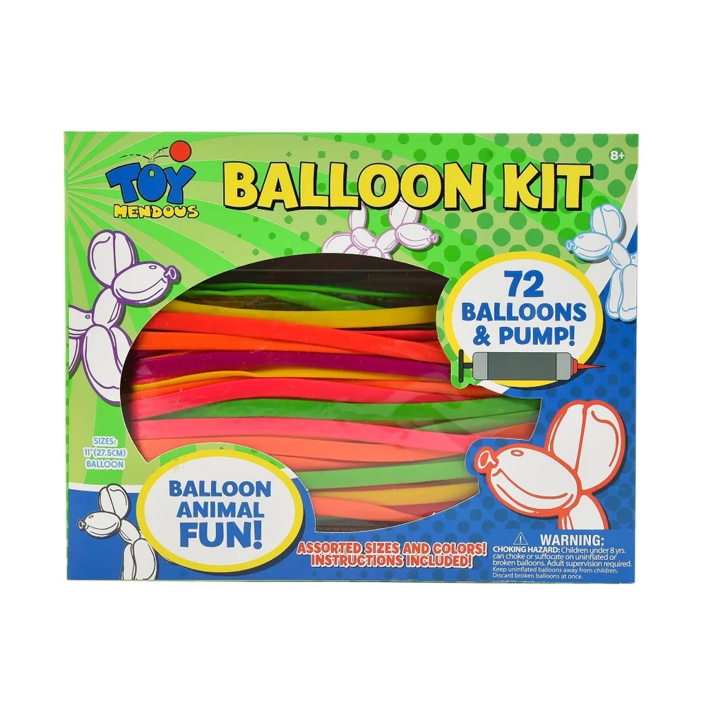 Toymendous Blow up Animal Balloon Making Kit with 72 Balloons, Pump, & Booklet